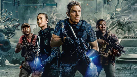 Edwin Hodge Sam Richardson Yvonne Strahovski Chris Pratt movie The Tomorrow War HD Desktop Wallpaper | Background Image