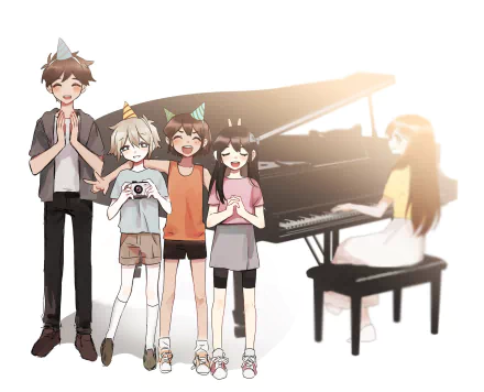 piano Mari (Omori) Kel (Omori) Hero (Omori) Basil (Omori) Aubrey (Omori) video game OMORI HD Desktop Wallpaper | Background Image