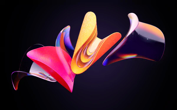 Windows 11 artistic digital art: vivid ribbon-like swirls in pink, orange and purple on a dark backdrop — 4K Ultra HD PC desktop wallpaper and background.