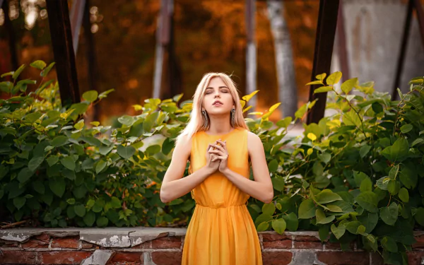 blonde yellow dress model woman mood HD Desktop Wallpaper | Background Image