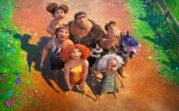 Gran (The Croods) Ugga (The Croods) Sandy (The Croods) Grug (The Croods) Thunk (The Croods) Guy (The Croods) Eep (The Croods) movie The Croods: A New Age HD Desktop Wallpaper | Background Image