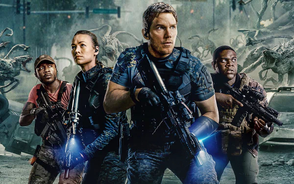 Edwin Hodge Sam Richardson Yvonne Strahovski Chris Pratt movie The Tomorrow War HD Desktop Wallpaper | Background Image