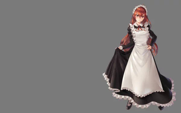 Eris Boreas Greyrat depicted as a maid, anime artwork from Mushoku Tensei: Jobless Reincarnation — 2K Quad HD PC desktop wallpaper with a gray background.