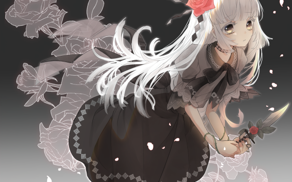 Anime Girl Long Hair White Hair Rose Dagger HD Wallpaper | Background Image