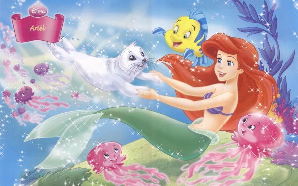Movie The Little Mermaid (1989) The Little Mermaid Ariel Flounder Mermaid Seal Jellyfish Disney Princess Red Hair HD Wallpaper | Background Image