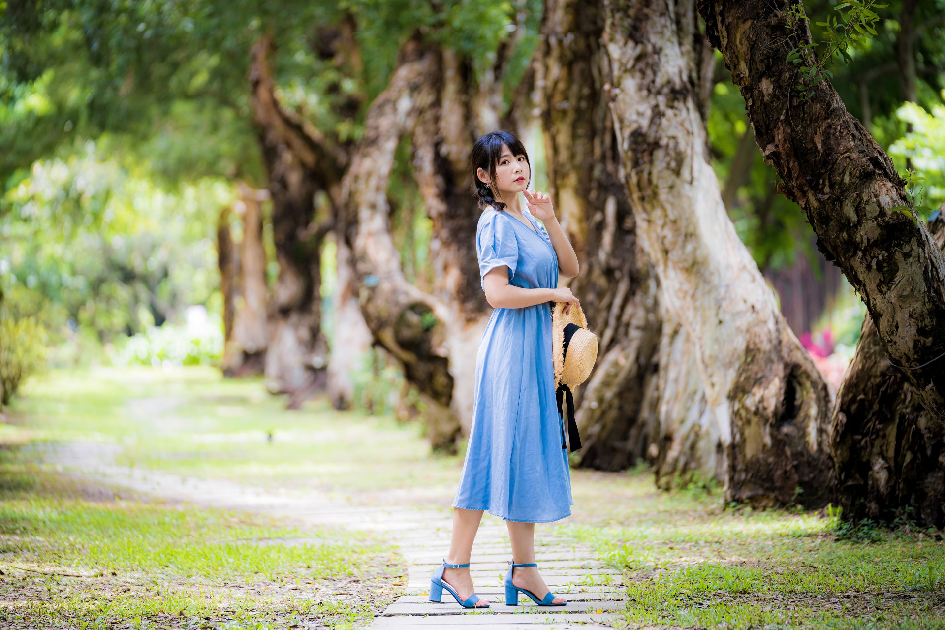 Elegant Asian Woman in Blue Dress | 4K Ultra HD Model Portrait | 3840x2559  | Wallpaper Abyss