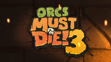 Logo of Orcs Must Die! 3 displayed prominently. The image serves as a vibrant 4K Ultra HD wallpaper, showcasing the game's distinctive title and theme.