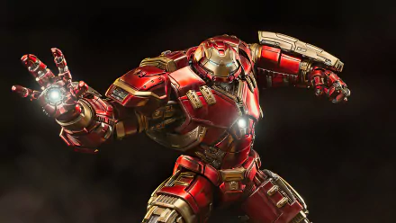 HD PC desktop wallpaper featuring the Iron Man Hulkbuster suit in a dynamic superhero pose against a dark background.
