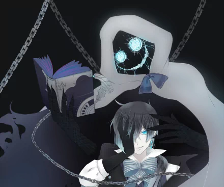 HD desktop wallpaper featuring Naenia and Vanitas from the anime The Case Study of Vanitas, with dark, eerie tones and mystical elements.