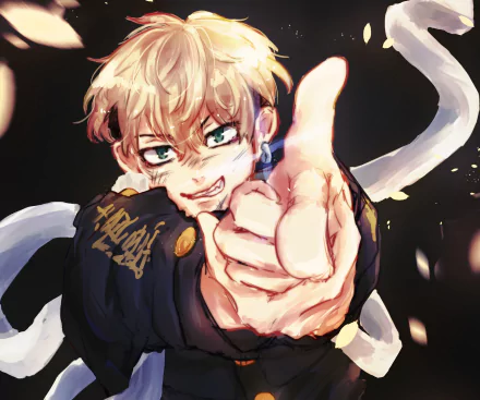 HD PC desktop wallpaper featuring Chifuyu Matsuno from the anime Tokyo Revengers, showcasing his determined expression and dynamic pose.