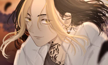 Kazutora Hanemiya from Tokyo Revengers depicted in detailed anime art style, featured in a 4K Ultra HD PC desktop wallpaper with dynamic lighting and flowing hair.