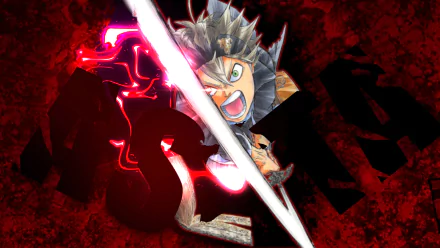 HD PC desktop wallpaper featuring Asta from the anime Black Clover, showcasing him in dynamic action with intense red and black tones.