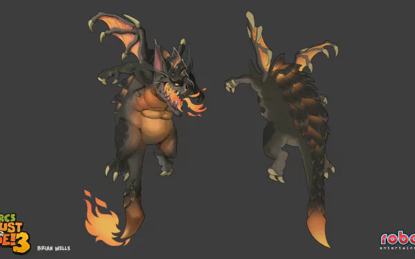 HD desktop wallpaper showcasing character models from Orcs Must Die! 3 game with a fiery aesthetic.