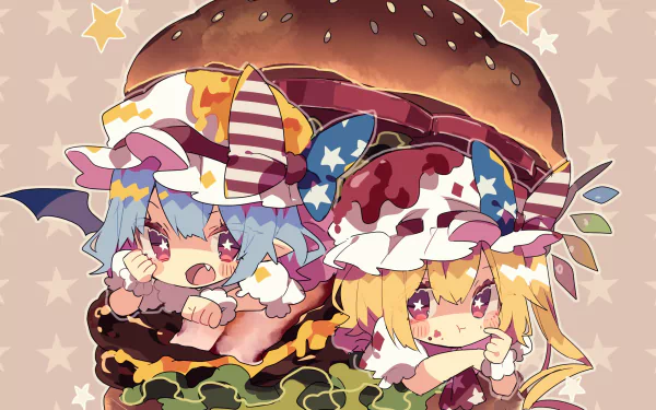 hamburger Remilia Scarlet Flandre Scarlet Anime Touhou HD Desktop Wallpaper | Background Image
