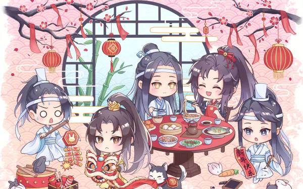 chibi Lan Jingyi Lan Sizhui Jin Ling Wei Wuxian Lan Wangji Anime Mo Dao Zu Shi HD Desktop Wallpaper | Background Image