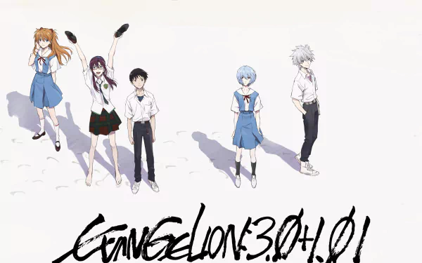 Kaworu Nagisa Rei Ayanami Shinji Ikari Mari Makinami Illustrious Asuka Langley Sohryu Anime Evangelion: 3.0+1.0 Thrice Upon a Time HD Desktop Wallpaper | Background Image