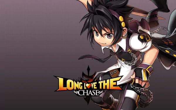 Grand Chase HD desktop wallpaper featuring an animated character with the slogan 'Long Live the Chase' set against a dark background.