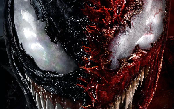 HD PC desktop wallpaper featuring a close-up of Venom and Carnage from Marvel Comics' movie Venom: Let There Be Carnage.