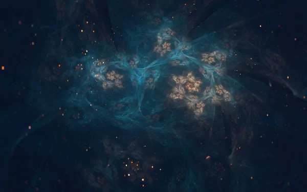 Abstract fractal design with swirling blue and gold patterns, rendered in 4K Ultra HD for a stunning PC desktop wallpaper and background.