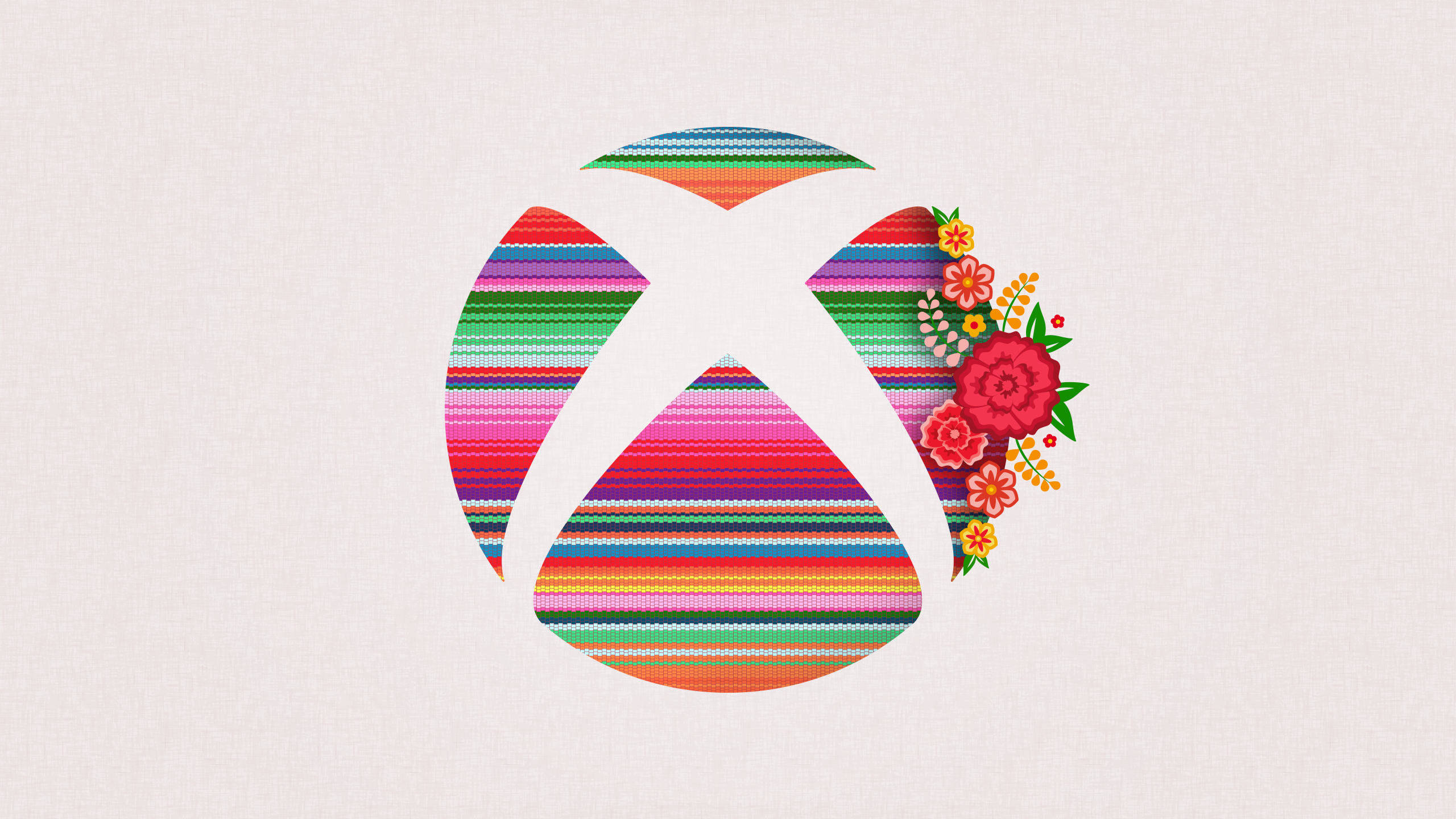 Colorful HD Xbox logo wallpaper with floral decoration on a textured background, perfect for desktop and gaming setup backgrounds.