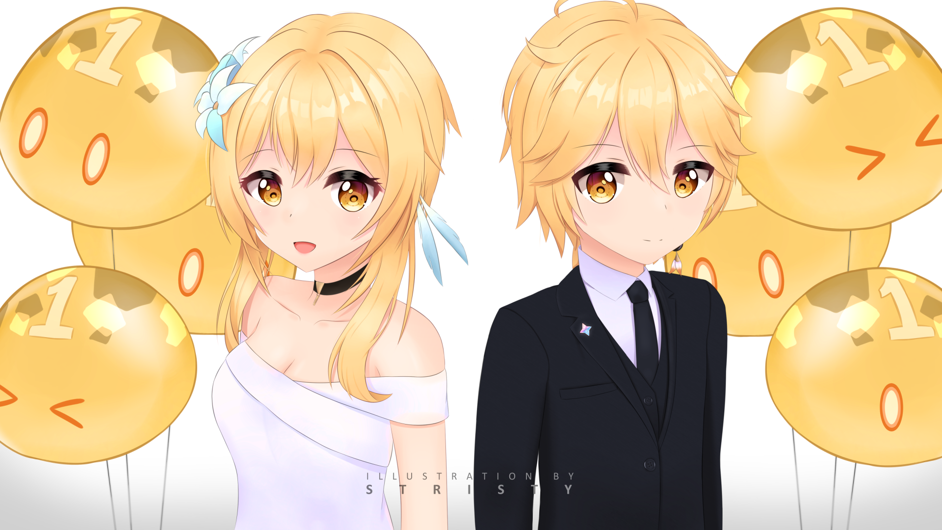 Download Slime (Genshin Impact) Lumine (Genshin Impact) Aether (Genshin Impact) Video Game Genshin Impact 4k Ultra HD Wallpaper by ReStristy