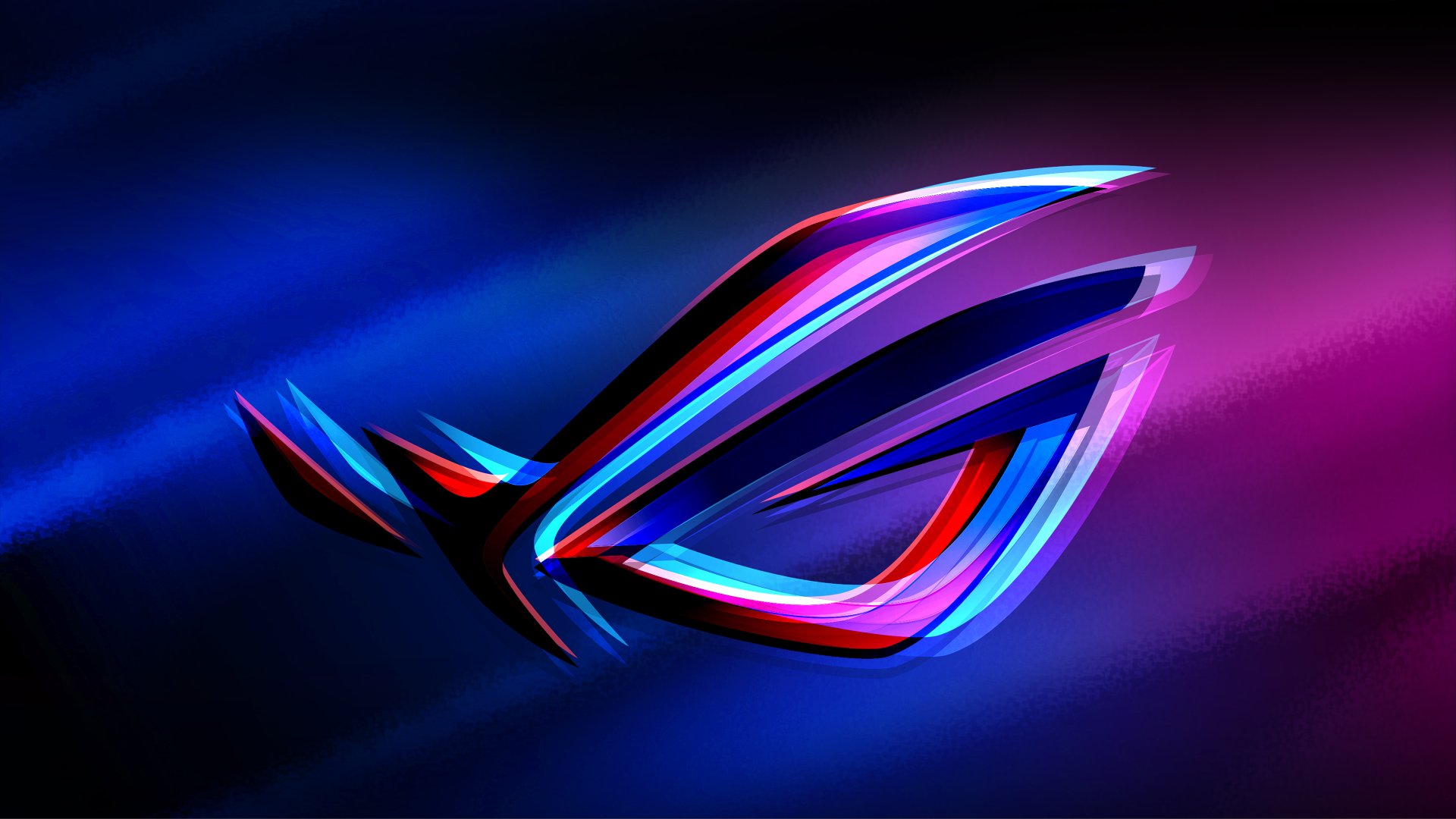 4K Ultra HD desktop wallpaper featuring the illuminated Asus ROG logo in vibrant blue and pink hues, representing cutting-edge technology and gaming culture.