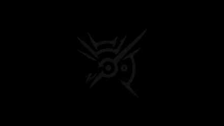  Dishonored logo on black screen, dark.