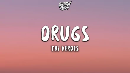 HD desktop wallpaper featuring the title 'DRUGS' by Tai Verdes against a pastel-gradient background.