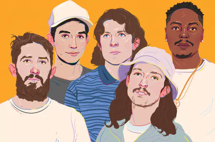 Illustration of a band named Turnstile, featuring five members, for HD desktop wallpaper and background.