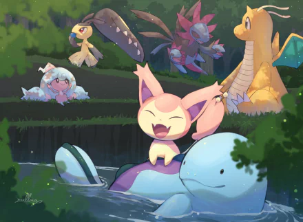 Quagsire (Pokémon) Hydreigon (Pokémon) Skitty (Pokémon) Mawile (Pokémon) Dragonite (Pokémon) Anime Pokemon HD Desktop Wallpaper | Background Image