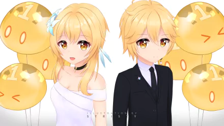 Slime (Genshin impact) Lumine (Genshin Impact) Aether (Genshin Impact) video game Genshin Impact HD Desktop Wallpaper | Background Image