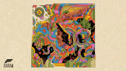 Colorful Forza Horizon 5 inspired artwork as an HD desktop wallpaper featuring vibrant abstract designs for gaming backgrounds.