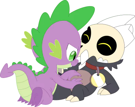 2K Quad HD PC desktop wallpaper/background: Spike (My Little Pony) playfully touches King Clawthorne (The Owl House) in a cute TV show crossover.