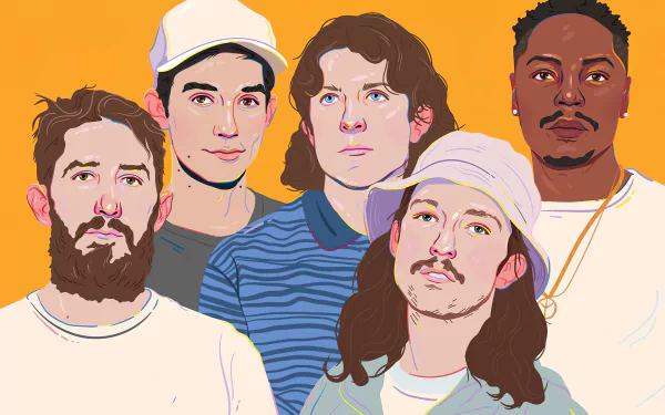 Illustration of a band named Turnstile, featuring five members, for HD desktop wallpaper and background.