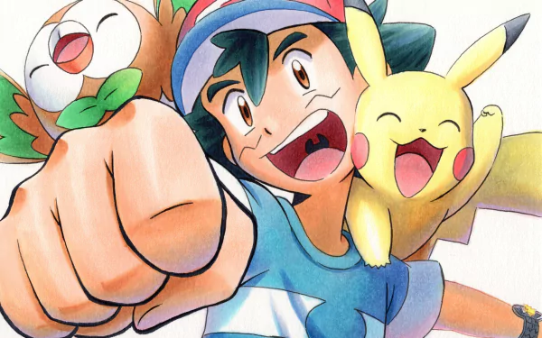 Rowlet (Pokémon) Pikachu Ash Ketchum Anime Pokémon HD Desktop Wallpaper | Background Image