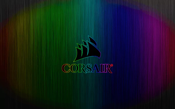 HD wallpaper featuring a vibrant RGB color gradient with the Corsair logo centered for a dynamic desktop background.