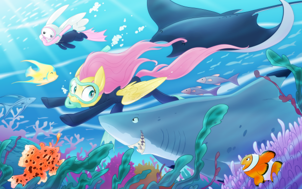 TV Show My Little Pony: Friendship is Magic My Little Pony Fluttershy Angel Bunny Shark Clownfish Manta Ray HD Wallpaper | Background Image
