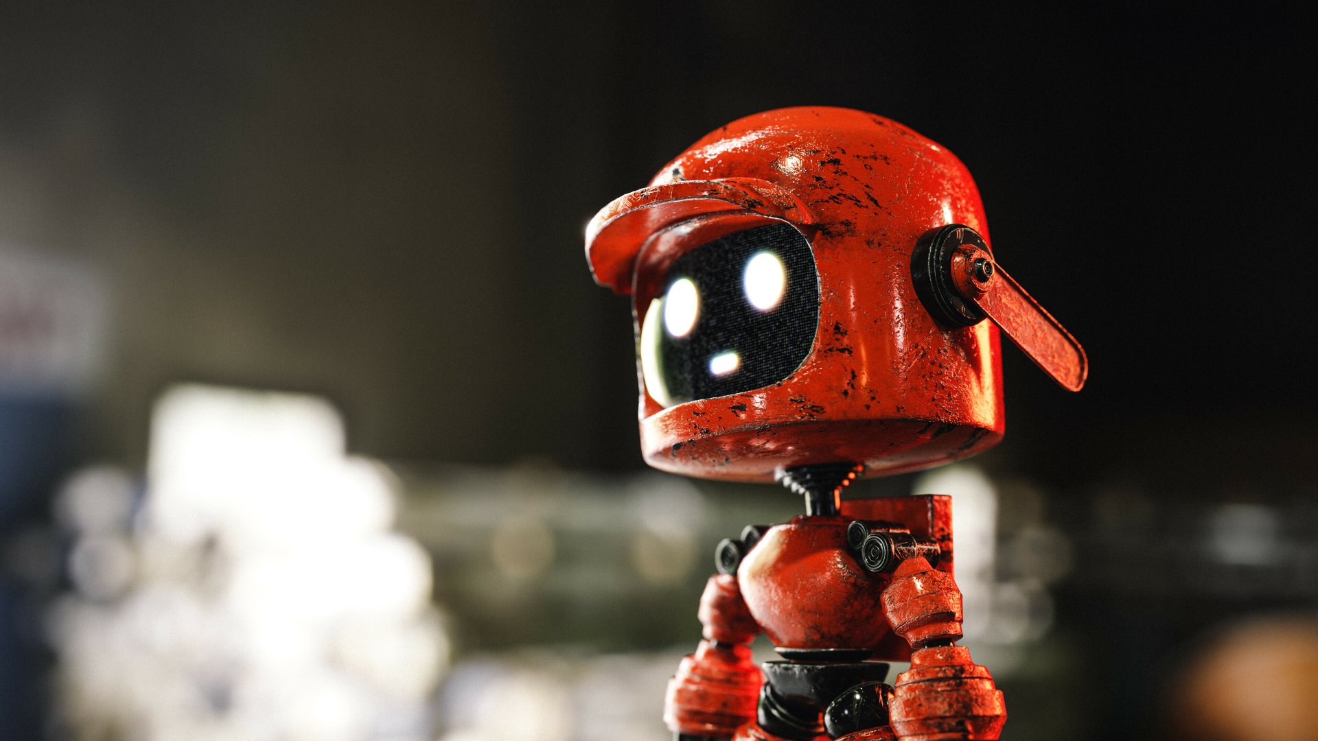 4K Ultra HD PC desktop wallpaper featuring a detailed red robot character from the TV show Love Death & Robots, set against a blurred background.