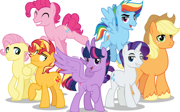 TV Show My Little Pony: Friendship is Magic My Little Pony Genderbend Applejack Dusk Shine Elusive Rainbow Blitz Bubble Berry Butterscotch Sunset Glare HD Wallpaper | Background Image