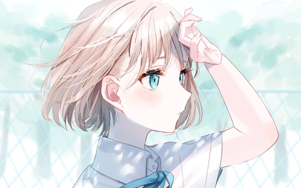Anime Girl Short Hair Aqua Eyes HD Wallpaper | Background Image