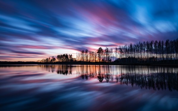 Nature Lake Lakes Silhouette Sky Sunset Östergötland Reflection HD Wallpaper | Background Image