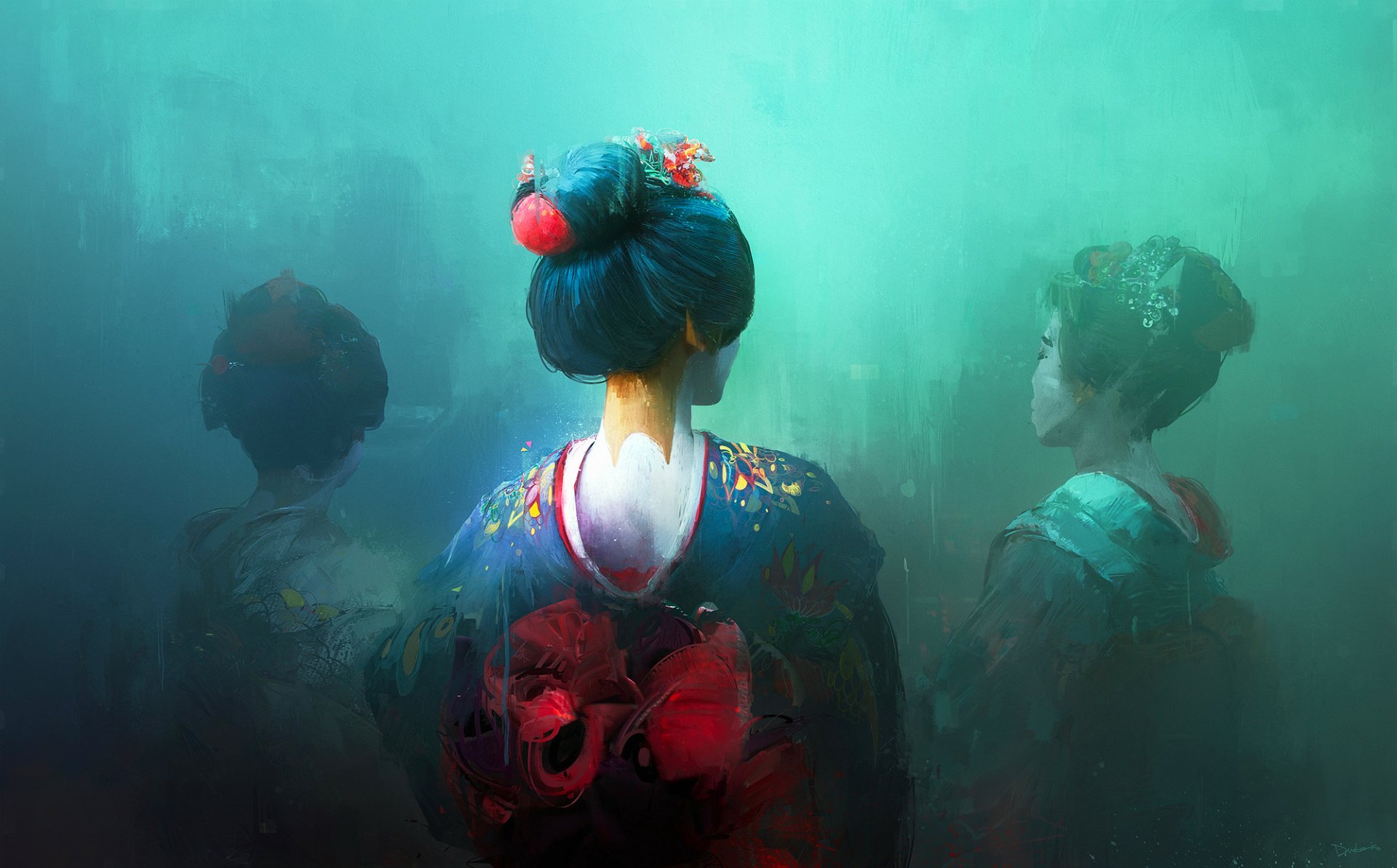 Download Painting Fantasy Geisha HD Wallpaper by Thomas Dubois