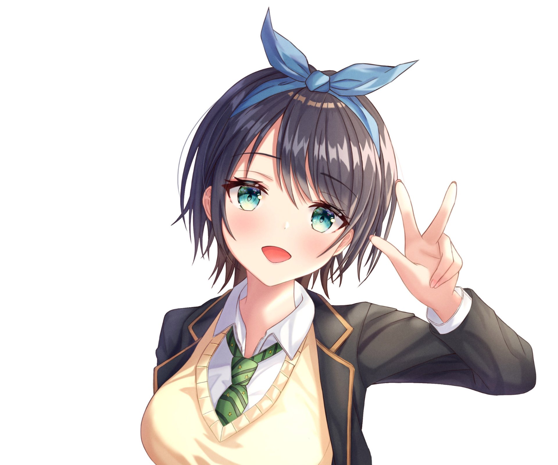 HD PC desktop wallpaper featuring Ruka Sarashina from the anime Rent-A-Girlfriend, showcasing her cheerful expression and casual school uniform with a blue headband.