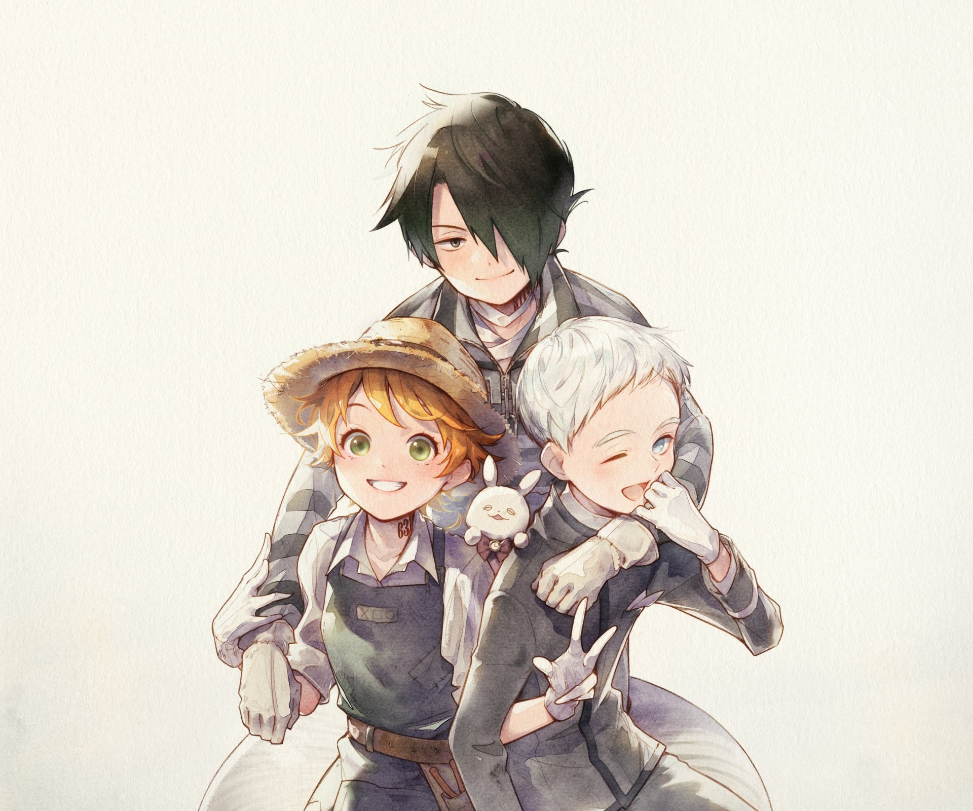 Download Emma (The Promised Neverland) Norman (The Promised Neverland) Ray (The Promised Neverland) Anime The Promised Neverland HD Wallpaper