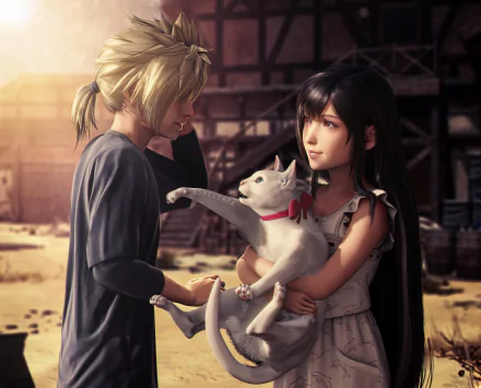 Tifa Lockhart Cloud Strife cat video game Final Fantasy VII Remake HD Desktop Wallpaper | Background Image