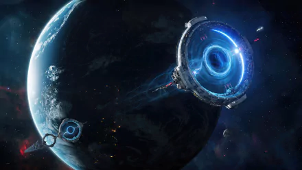 A Sci-Fi space station orbits a detailed planet in this stunning 4K Ultra HD desktop wallpaper, showcasing futuristic technology and cosmic scenery.