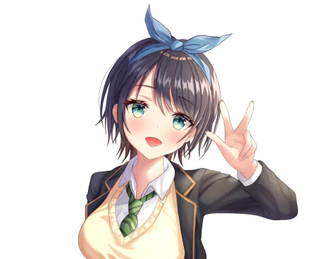 HD PC desktop wallpaper featuring Ruka Sarashina from the anime Rent-A-Girlfriend, showcasing her cheerful expression and casual school uniform with a blue headband.