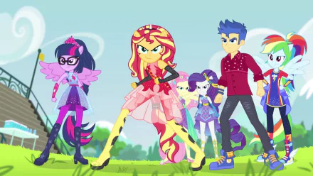 Fluttershy (My Little Pony) Rarity (My Little Pony) Rainbow Dash Sci-Twi (My Little Pony) Flash Sentry Sunset Shimmer TV Show My Little Pony: Equestria Girls HD Desktop Wallpaper | Background Image