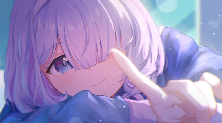 Arona (Blue Archive) close-up: lavender hair, soft smile, reaching toward viewer; 2K Quad HD PC desktop wallpaper/background from the Blue Archive video game.