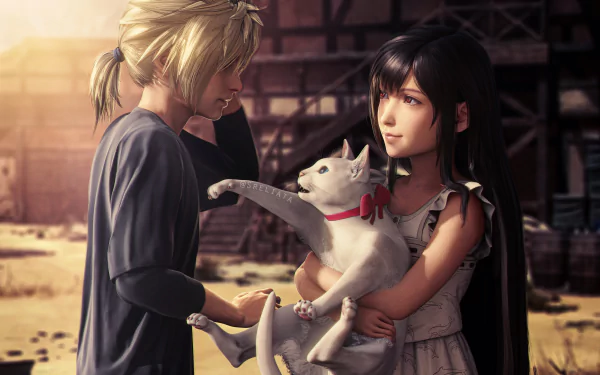 Tifa Lockhart Cloud Strife cat video game Final Fantasy VII Remake HD Desktop Wallpaper | Background Image